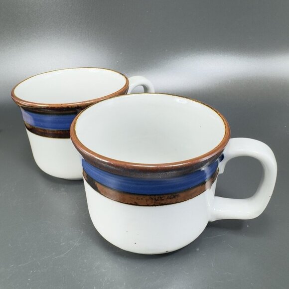 Vintage Ranmaru Stoneware Coffee Mug Cup Set 2 Mugs Cups Made In Japan Pottery - Picture 6 of 11